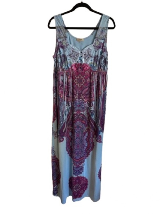 ONE WORLD Dresses & Skirts - ONE WORLD Light Blue Maxi Dress with Purple Paisley Print